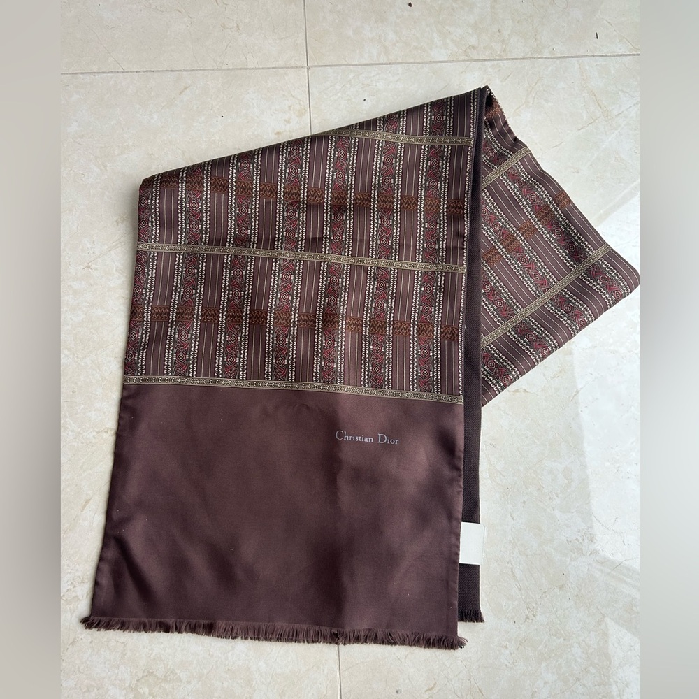 Christian Dior vintage silk/ wool scarf. Brown. Unisex! New with tags!!